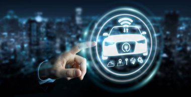 İşadamı arka plan bulanık modern akıllı araba arabirimi 3d render