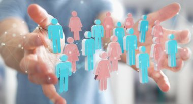 İşadamı 3d rendering grup insan kullanarak arka plan bulanık üzerinde