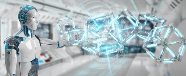 Robotul Alb Fundal Neclar Creând Structură Tehnologică Viitoare Randare — Fotografie, imagine de stoc