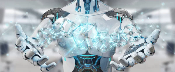 White Robot Blurred Background Creating Future Technology Structure Rendering — Stock Photo, Image