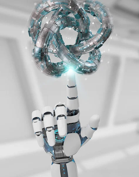 White Robot Hand Blurred Background Creating Future Technology Structure Rendering — Stock Photo, Image