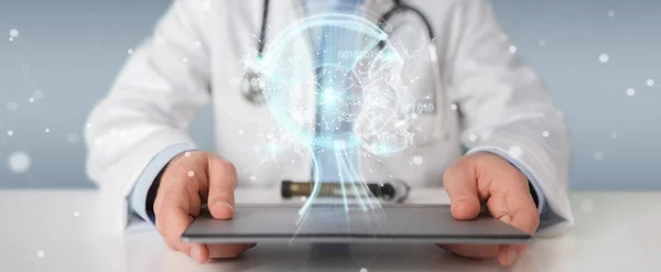 Läkare Suddig Bakgrund Använder Digitala Artificiell Intelligens Gränssnitt Rendering — Stockfoto