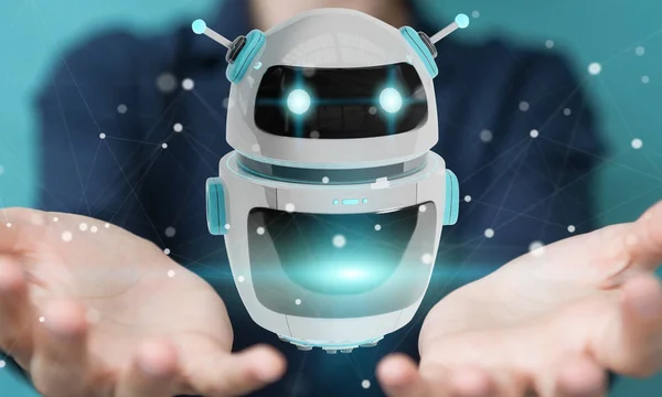 Geschäftsfrau Auf Verschwommenem Hintergrund Mit Digitaler Chatbot Roboteranwendung Rendering — Stockfoto