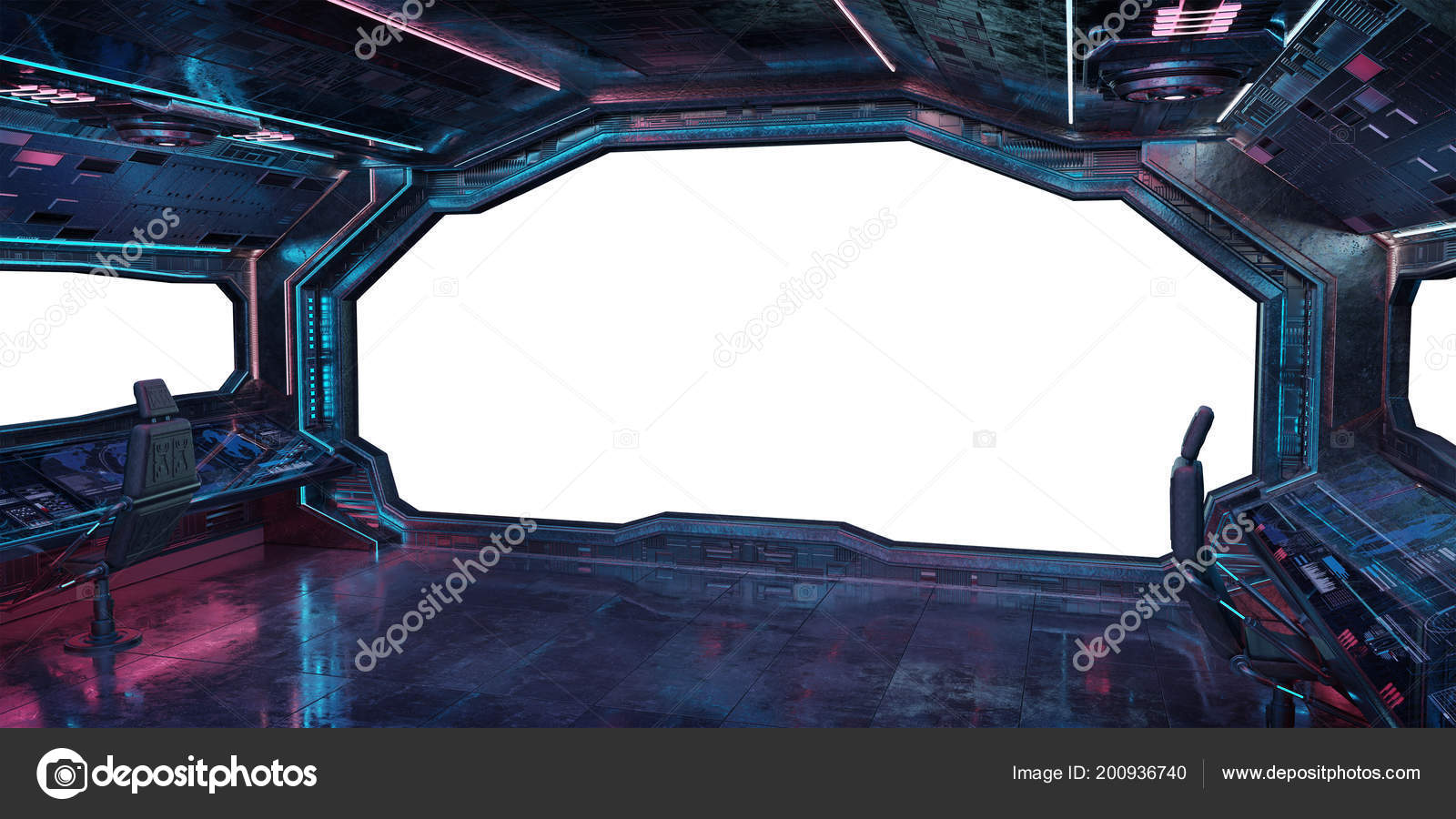 Grunge Spaceship Interior White Background Rendering Stock