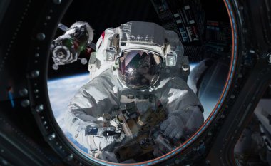 Astronot uzayda bir uzay istasyonu 3d işleme öğeleri Nasa tarafından döşenmiş bu görüntünün üzerinde çalışıyor