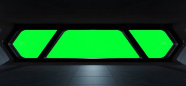 Uzay gemisi fütüristik iç izole yeşil pencere Manzaralı