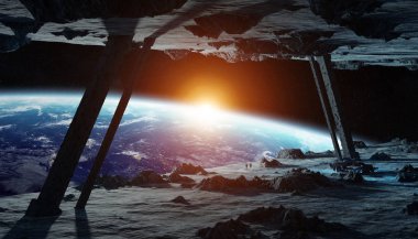 Astronotlar uzay 3d render elemanları Nasa tarafından döşenmiş bu görüntünün büyük bir asteroit uzay gemisi keşfetmek