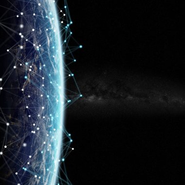 Bağlantıları sistem ve dünya 3d render unsurları Nasa tarafından döşenmiş bu görüntü üzerinde küresel veri alışverişi