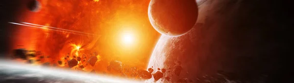 Sol Explodindo Perto Planetas Habitados Sistema Elementos Renderização Desta Imagem — Fotografia de Stock