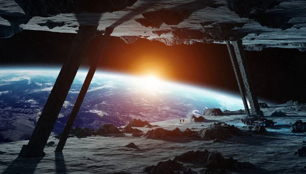 Astronotlar uzay 3d render elemanları Nasa tarafından döşenmiş bu görüntünün büyük bir asteroit uzay gemisi keşfetmek