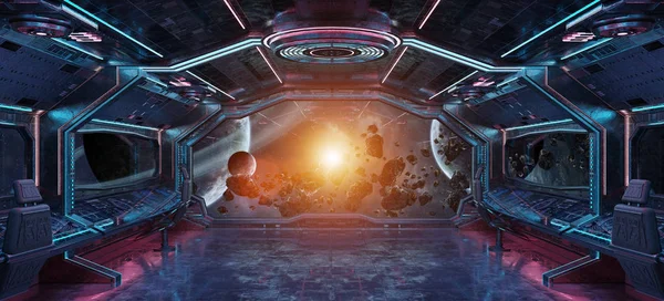 Grunge uzay gemisi Mavi ve pembe iç uzak sistem 3d işleme öğeleri Nasa tarafından döşenmiş bu görüntünün üzerinde manzaralı