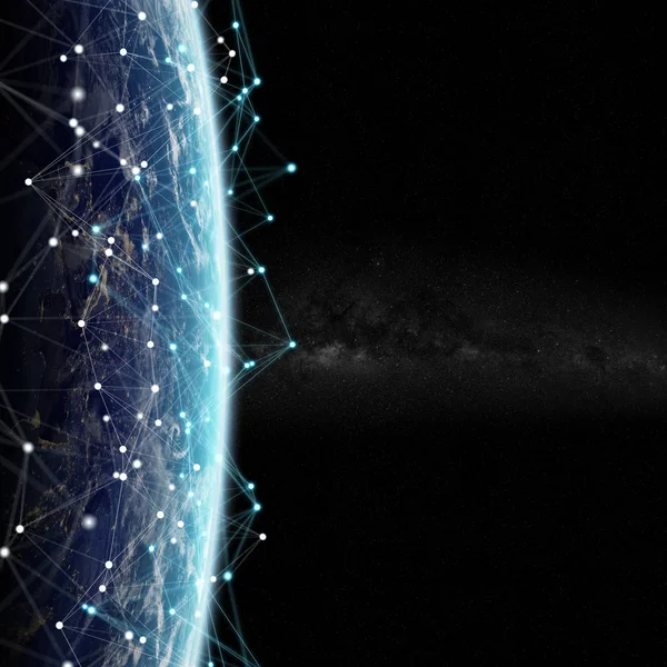 Bağlantıları sistem ve dünya 3d render unsurları Nasa tarafından döşenmiş bu görüntü üzerinde küresel veri alışverişi