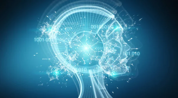 3d Render mavi arka plan üzerinde izole dijital yapay zeka cyborg arabirimi