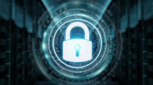 Vorhängeschloss Sicherheitsschnittstelle Schützt Daten Isoliert Auf Blauem Hintergrund Rendering — Stockfoto