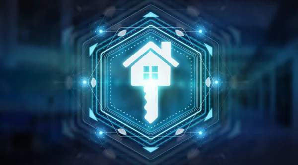 Immobilien Digitale Schnittstelle Isoliert Auf Blauem Hintergrund Rendering — Stockfoto