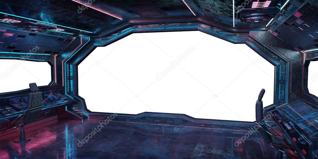 Grunge Spaceship interior with white background 3D rendering