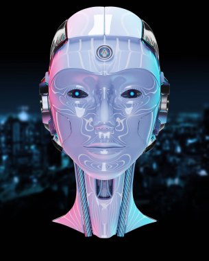 Cyborg baş yapay zeka drak arka plan 3d render izole