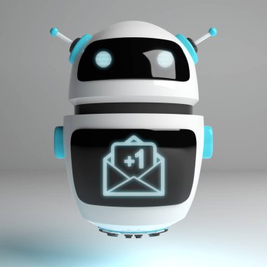 Gri arka plan 3d render üzerinde e-postaları fütüristik dijital robot