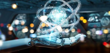 Beyaz robot el bulanık arka plan geleceğin teknolojisi yapısı 3d render oluşturma