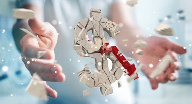 İşadamı Doları Döviz Alım 3d render patlayan ile bulanık arka plan üzerinde