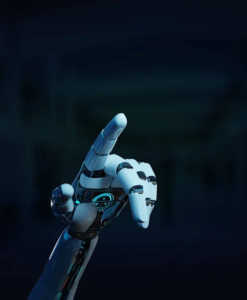 Beyaz Cyborg Koyu Arka Plan Üzerinde Render Izole Onun Parmak — Stok fotoğraf