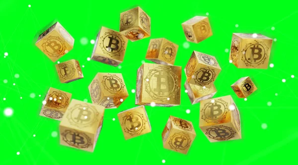 Bitcoin Tauschbörsen Und Verbindungen Auf Grünem Hintergrund — Stockfoto