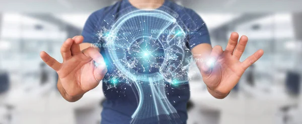 Zakenman Onscherpe Achtergrond Met Behulp Van Digitale Kunstmatige Intelligentie Interface — Stockfoto