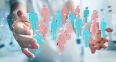 İşadamı 3d rendering grup insan kullanarak arka plan bulanık üzerinde