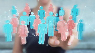 İşkadını 3d rendering grup insan kullanarak arka plan bulanık üzerinde