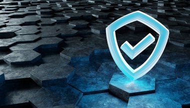 Altıgen yanarak bahislerin doğru arka plan 3d render üzerinde siyah mavi soyut kalkan kutsal kişilerin resmi