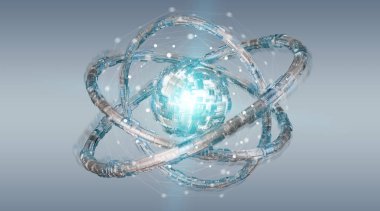 Fütüristik torus teknoloji dokulu nesne üzerinde gri arka plan 3d render