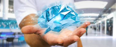 Hücre ve neurons aktivitesiyle 3d render dijital röntgen insan beyni arabirimini kullanarak iş adamı