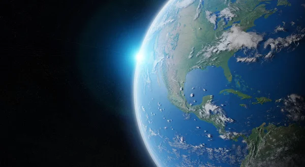 Weergave Van Blauwe Planeet Aarde Ruimte Met Haar Atmosfeer Amerika — Stockfoto