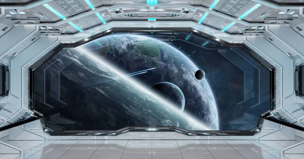 Beyaz temiz uzay gemisi iç uzak sistem 3d işleme öğeleri Nasa tarafından döşenmiş bu görüntünün üzerinde manzaralı