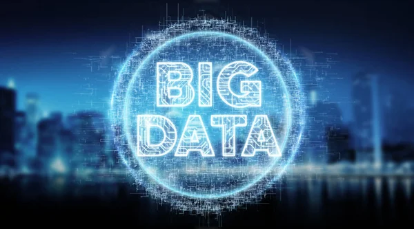 Big Data Digital Hologram Blue City Background Rendering — Stock Photo, Image