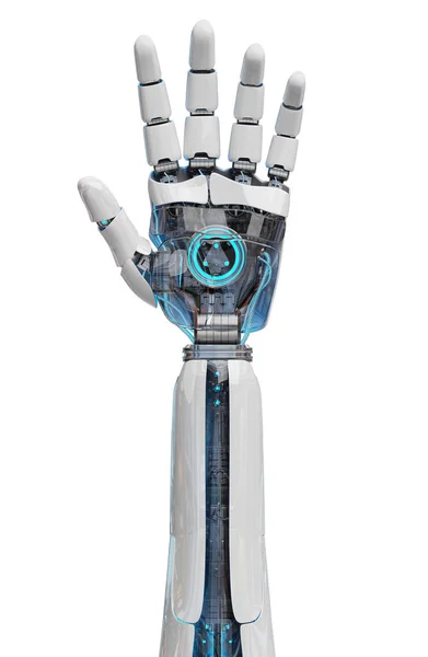 Cyborg Bianco Aprendo Mano Isolato Sfondo Bianco Rendering — Foto Stock