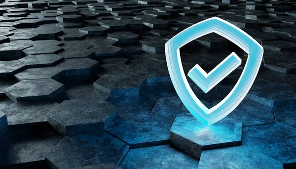 Altıgen yanarak bahislerin doğru arka plan 3d render üzerinde siyah mavi soyut kalkan kutsal kişilerin resmi