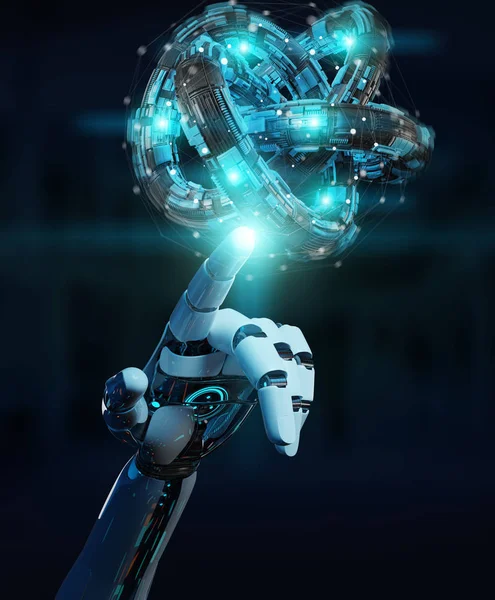 Λευκό Ρομπότ Χέρι Στην Θολή Φόντο Δημιουργία Μελλοντική Τεχνολογία Rendering — Φωτογραφία Αρχείου