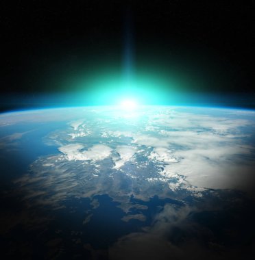 Dünya'dan alan 3d render unsurları Nasa tarafından döşenmiş bu resim Sunrise