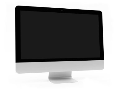 Beyaz arka plan 3d render modern dijital gümüş ve siyah bilgisayar ekranında