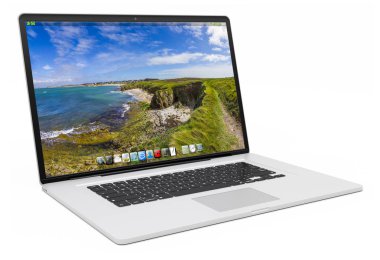 Modern dijital gümüş ve siyah laptop beyaz arka planda 3d render