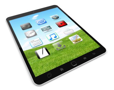 Beyaz arka planda 3d render modern dijital dokunmatik tablet