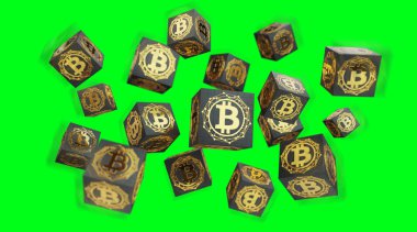 Bitcoins değişimleri ve yeşil renkli 3d render bağlantılarında