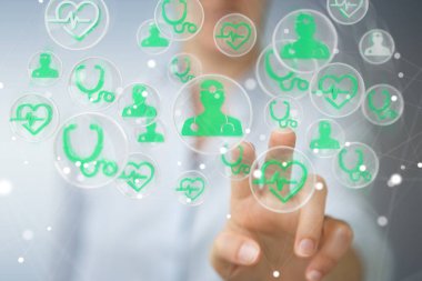 İşkadını modern tıbbi arabirimi 3d rendering kullanarak arka plan bulanık üzerinde