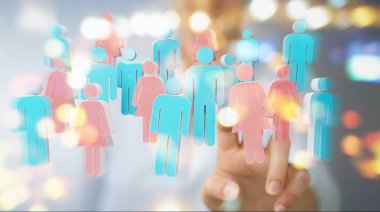 İşkadını 3d rendering grup insan kullanarak arka plan bulanık üzerinde