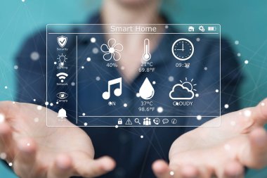 İşkadını üzerinde arka plan bulanık Eko ev konsepti 3d render