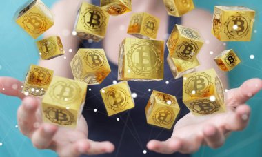 İş kadını bitcoins cryptocurrency 3d rendering kullanarak arka plan bulanık üzerinde