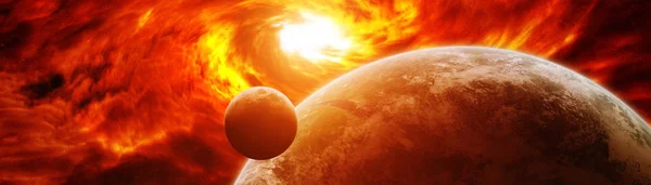 Sun exploding close to inhabited planets system 3D rendering elements of this image furnished by NASA