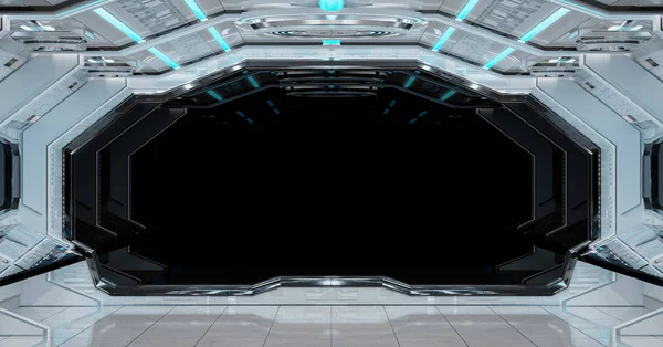 Белый Чистый Интерьер Космического Корабля Черным Фоном Рендеринг — стоковое фото