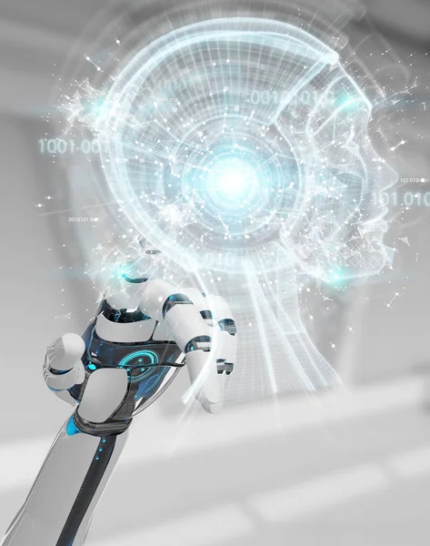 Fehér Cyborg Kézzel Elmosódott Háttér Mesterséges Intelligencia Leképezés Létrehozása — Stock Fotó